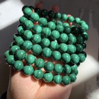 [孔雀石]無染色綠色水晶手串手鍊 - 精品：條紋順, 6-6.5mm