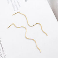 [925純銀]簡約蛇骨鏈耳環 - 黃金色, 925銀
