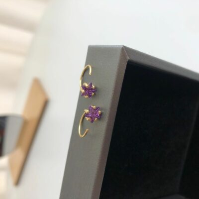 [925純銀]開口紫色五角星耳環