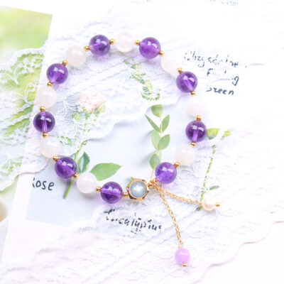 [紫水晶+藍月光]珍珠薰衣草吊墜手鍊