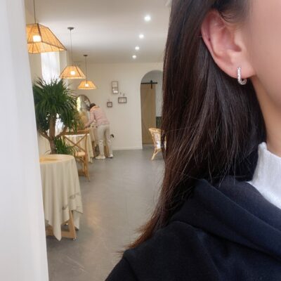 [925純銀]不規則橢圓紋理耳扣