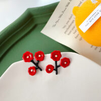 [鋼針]簡約水果花朵耳環 - 16號 三朵紅花 軟墊耳夾款