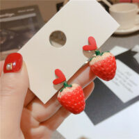 [925銀針]氣質長款耳釘耳墜 - #25银针-红色草莓耳环