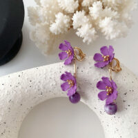 [鋼針]烤漆花朵耳環 - 紫色花朵 耳夾