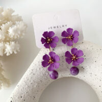 [鋼針]烤漆花朵耳環 - 紫色 花朵 耳釘