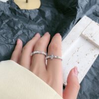[925純銀]個性珍珠戒指 - 方鉆戒指