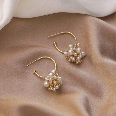 [925銀針]復古珍珠鋯石耳環