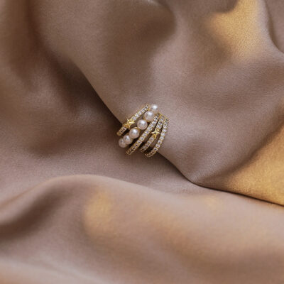 [鋼針]復古多層珍珠鋯石耳夾