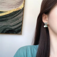 [925銀針]簡約撞色小球耳環 - 淺綠【蝴蝶結】