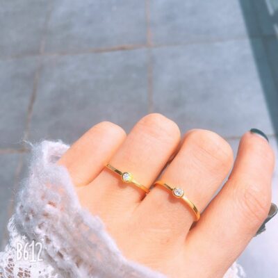 [925純銀]簡約鑲鉆金色戒指