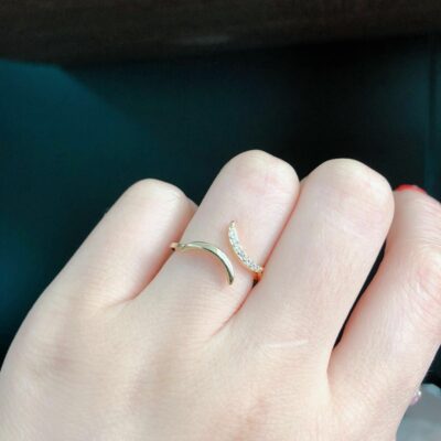 [925純銀]簡約月牙鑲鉆戒指