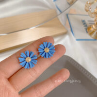 [鋼針]藍色蝴蝶花朵耳環 - 7號 耳釘款