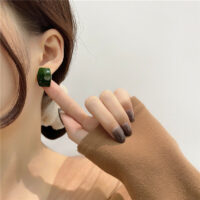 [925銀針]簡約莫蘭迪色系耳釘 - 綠色耳釘