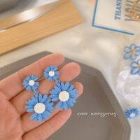 [鋼針]藍色蝴蝶花朵耳環 - 5號 耳釘款