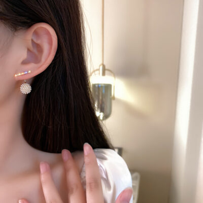 [925銀針]簡約珍珠球耳環
