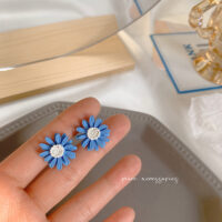 [鋼針]藍色蝴蝶花朵耳環 - 3號 耳釘款