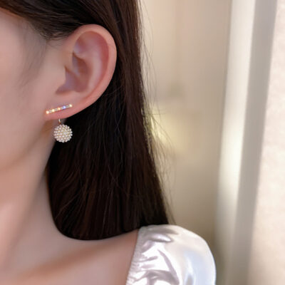 [925銀針]簡約珍珠球耳環