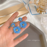 [鋼針]藍色蝴蝶花朵耳環 - 2號 耳釘款