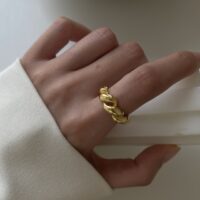 [925純銀]個性牛角包戒指 - 金色, 開口可調節
