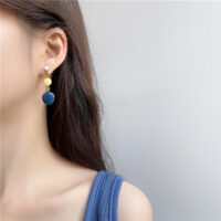 [925銀針]簡約糖果色耳環 - 黃藍
