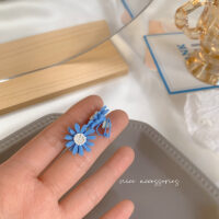 [鋼針]藍色蝴蝶花朵耳環 - 3號 軟墊耳夾款