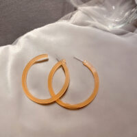 [925銀針]個性幾何C形耳環 - 銀針。橘色