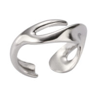 [925純銀]啞金啞銀小眾設計扭曲戒指 - 銀色, 開口可調節