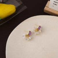 [鋼針]仙女貝殼花瓣耳釘 - B 紫色