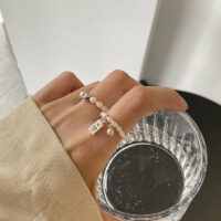 [925純銀]心想事成彈力珍珠戒指 - 银色