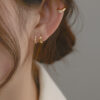 [925純銀]韓國簡單設計小耳扣 - 光面V形耳扣银, 銀-光面V形
