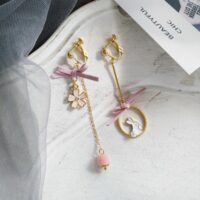 [925銀針]韓國少女粉蝴蝶結耳環 - 耳夹