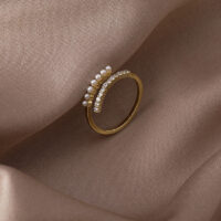 [銅]交叉珍珠鋯石戒指 - 主图款