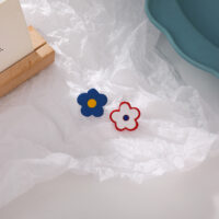 [鋼針]清新甜美撞色花朵耳釘 - A 藍+紅（耳釘短款）