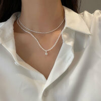 [925純銀]韓系珍珠雙層項鏈 - 925银