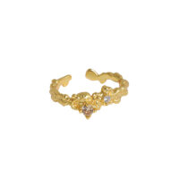 [925純銀]小眾設計微鑲鋯石戒指 - 18K金色【香槟色】, 开口可调节
