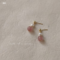 [925銀針]天然草莓晶耳環 - B-80