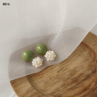 [925銀針]珍珠球牛油果綠耳環 - B816淡水珍珠球