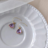 合金多彩三角造型耳環 - B-793 水晶紫