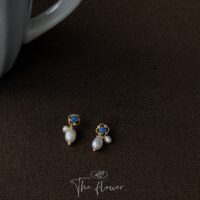 [925銀針]炫彩藍珍珠法式復古耳釘 - A907