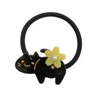 可愛貓咪花朵少女頭繩 - 黑色