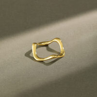 [925純銀]不規則波浪紋閉口戒指 - 18K金色, 9号