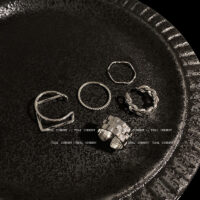 [銅]個性冷淡風金屬戒指 - 五件套~HSLJ347银, 开口可调节