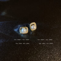 [925銀針]鋯石方形珍珠耳環 - HSLE3267金