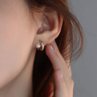 [925純銀]雙層天然珍珠耳環 - 银色, 925银