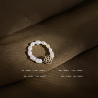 [銅]淡水珍珠鏤空玫瑰戒指 - HSLJ465金, 开口可调节