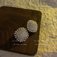 [925銀針]小珍珠鑲鉆方形耳釘 - HSLE3233金