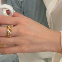 [925純銀]套裝-金銀拼色開口戒指 - 一套两个
