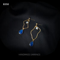 [925銀針]藍色設計珍珠耳環 - B-350