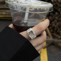 [銅]不規則熔巖質感戒指 - 黄金重工宝石指环（黄金色）, 开口可调节