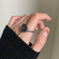 [925純銀]方形鋯石戒指可推拉 - 橄榄绿色